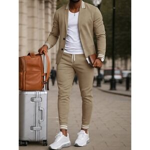 Coofandy Mens Athletic Inspired Blazer Pants Set Beige Medium  Drawstring Pants